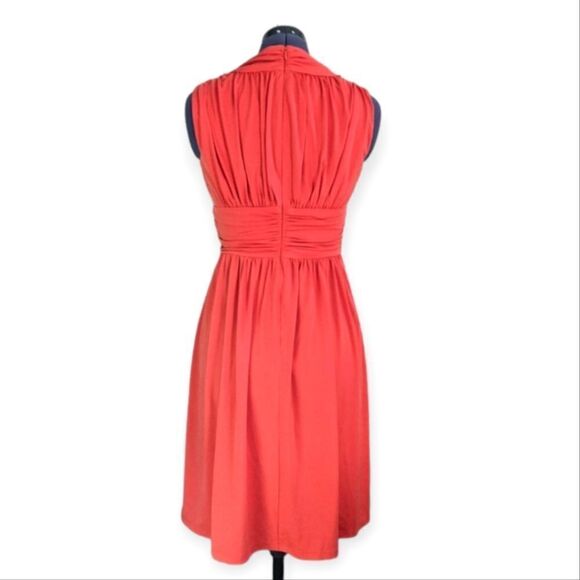 Boston Proper Flowy Ruched Sleeveless Orange Midi Dress - Picture 2 of 9
